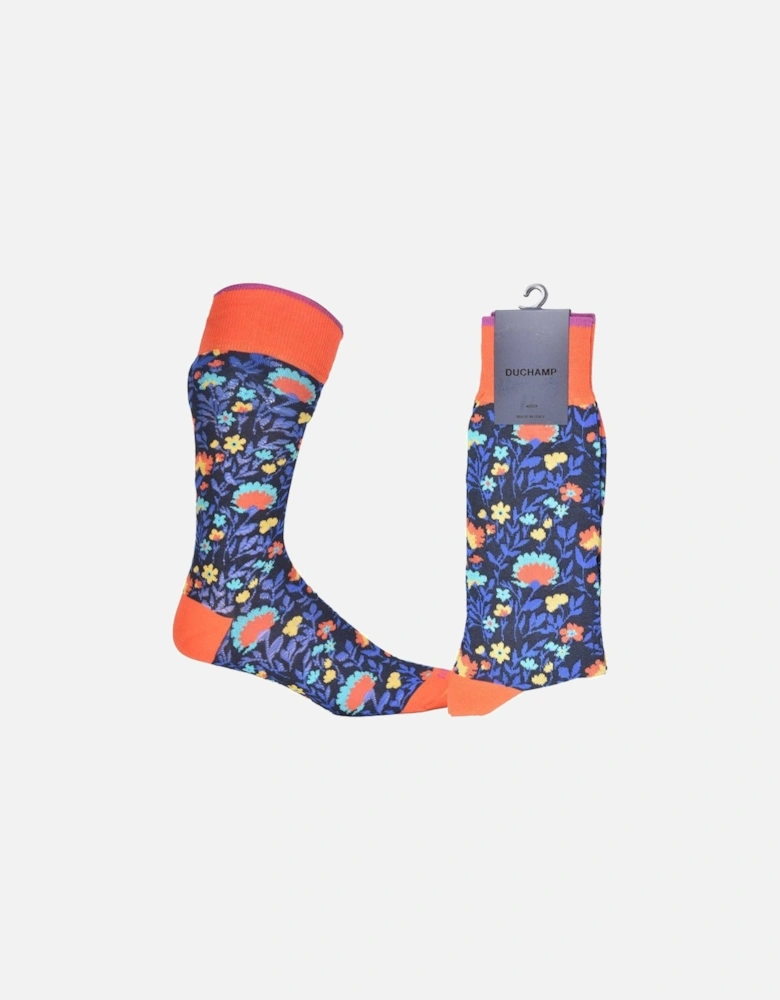 Clover Socks, Navy/orange