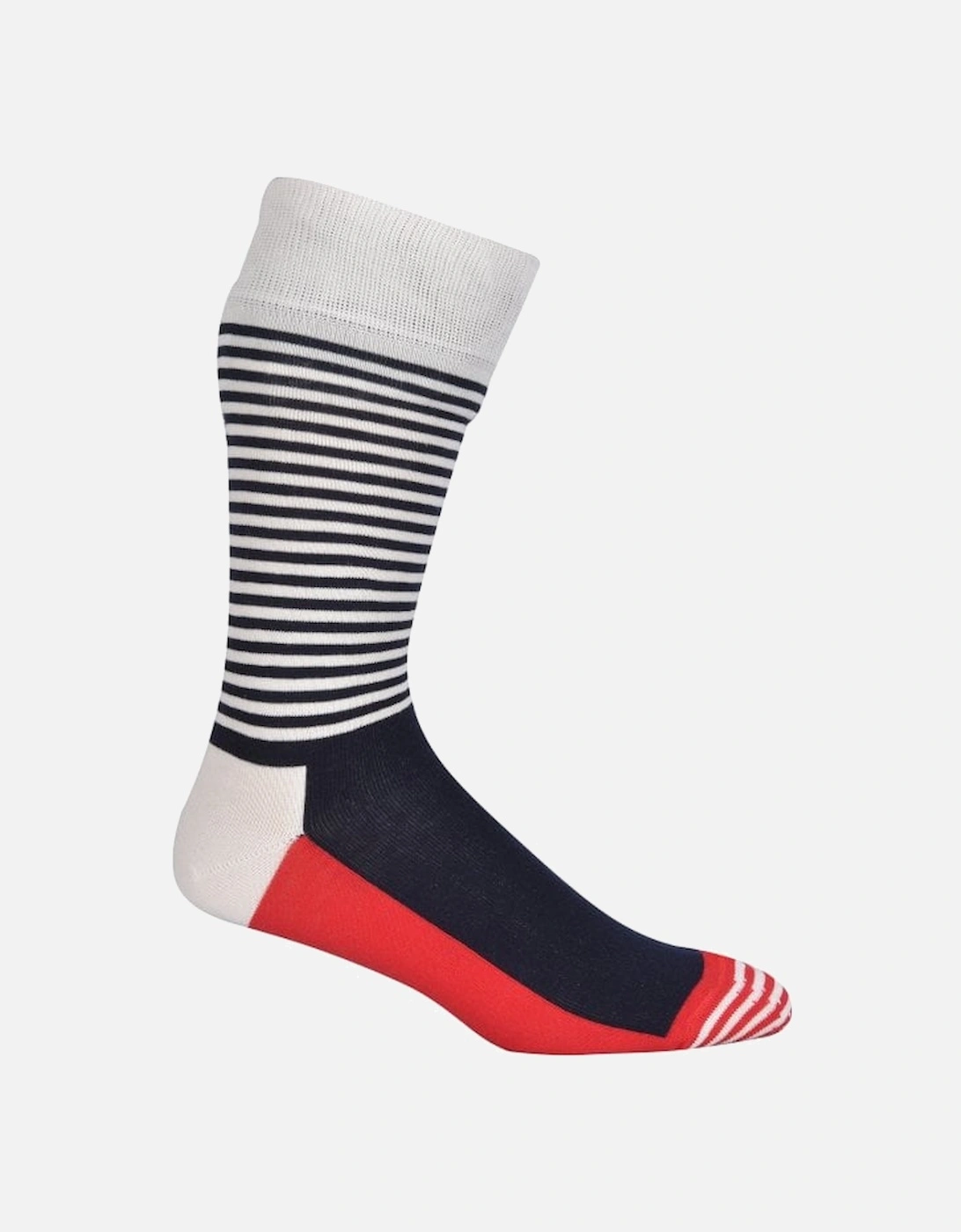 Half Stripe Socks, Navy/White