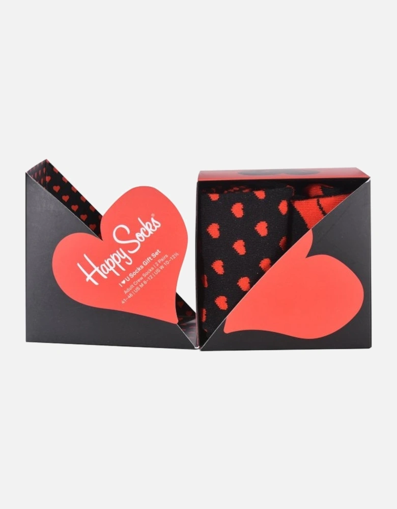 2-Pack I Heart You Socks Gift Box, Black/red