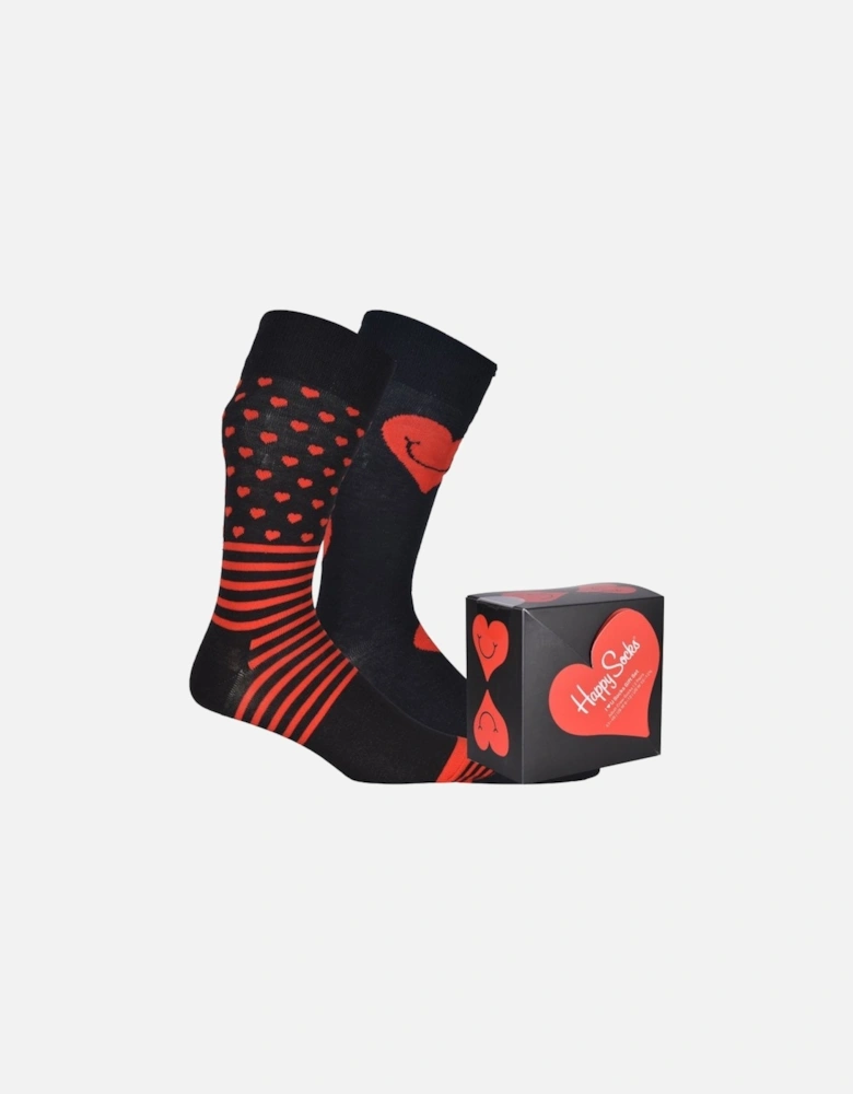 2-Pack I Heart You Socks Gift Box, Black/red