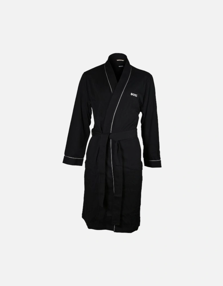 Kimono Jersey Cotton Dressing Gown Gift Set, Black w/ silver trim