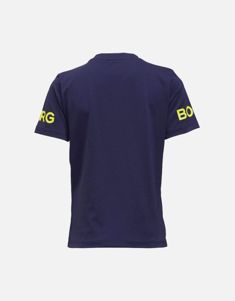 BORG Logo Boys Performance T-Shirt, Navy/yellow