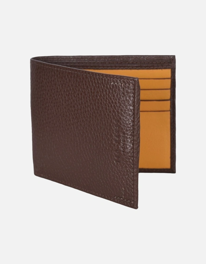 Colour Block Bi-fold Textured Leather Wallet, Brown