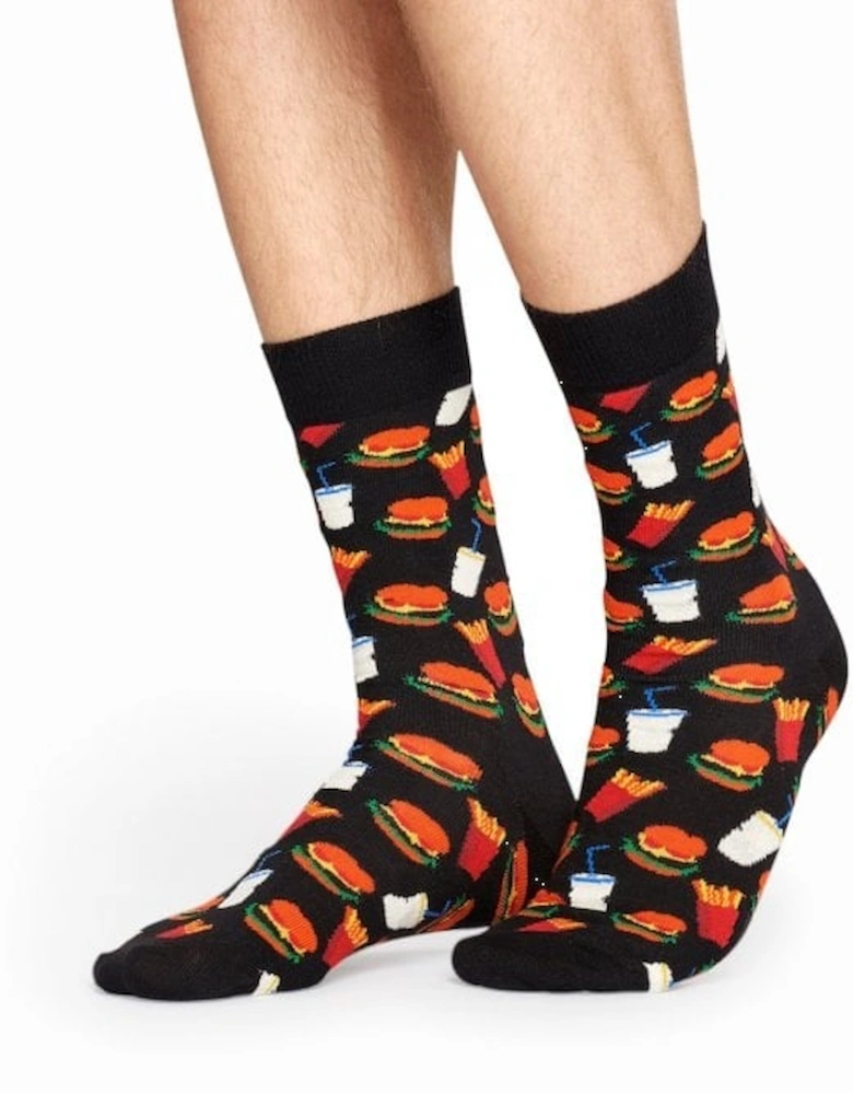 Hamburger & Fries Socks, Black/multi