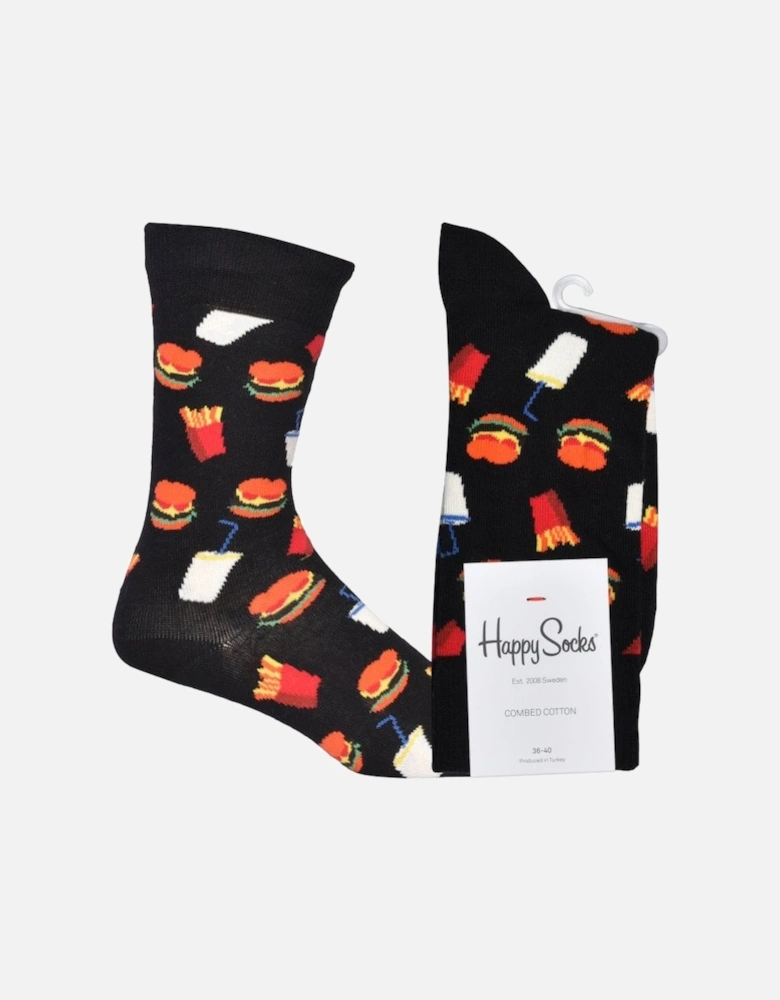 Hamburger & Fries Socks, Black/multi