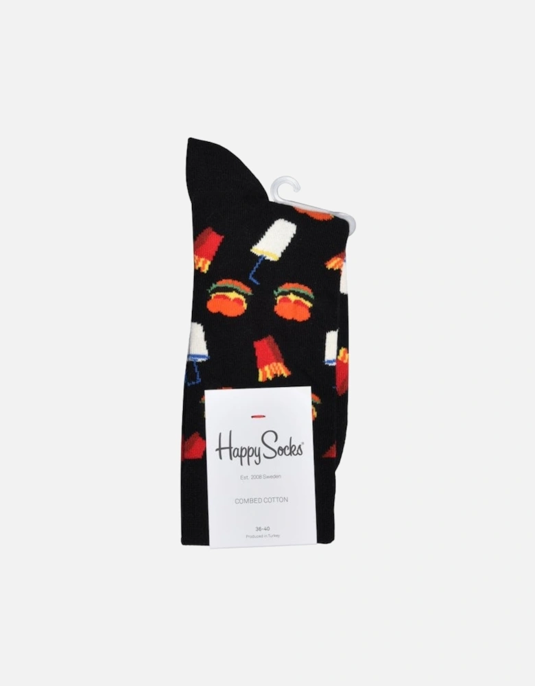 Hamburger & Fries Socks, Black/multi