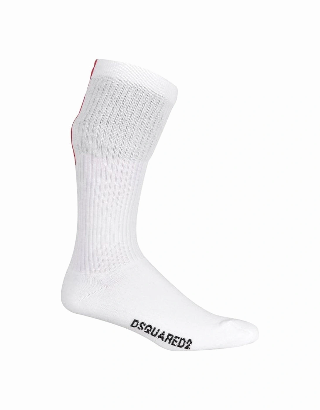 Vertical Logo Stripe Sports Socks, White/red