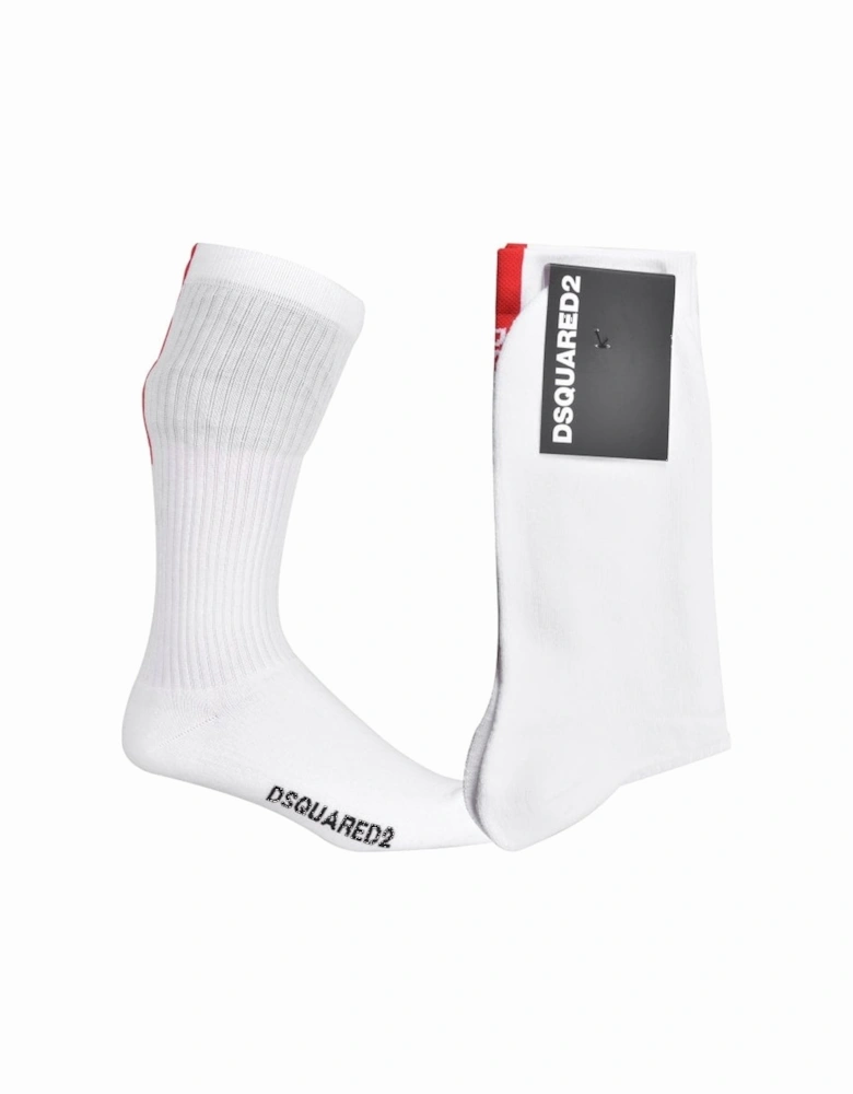 Vertical Logo Stripe Sports Socks, White/red