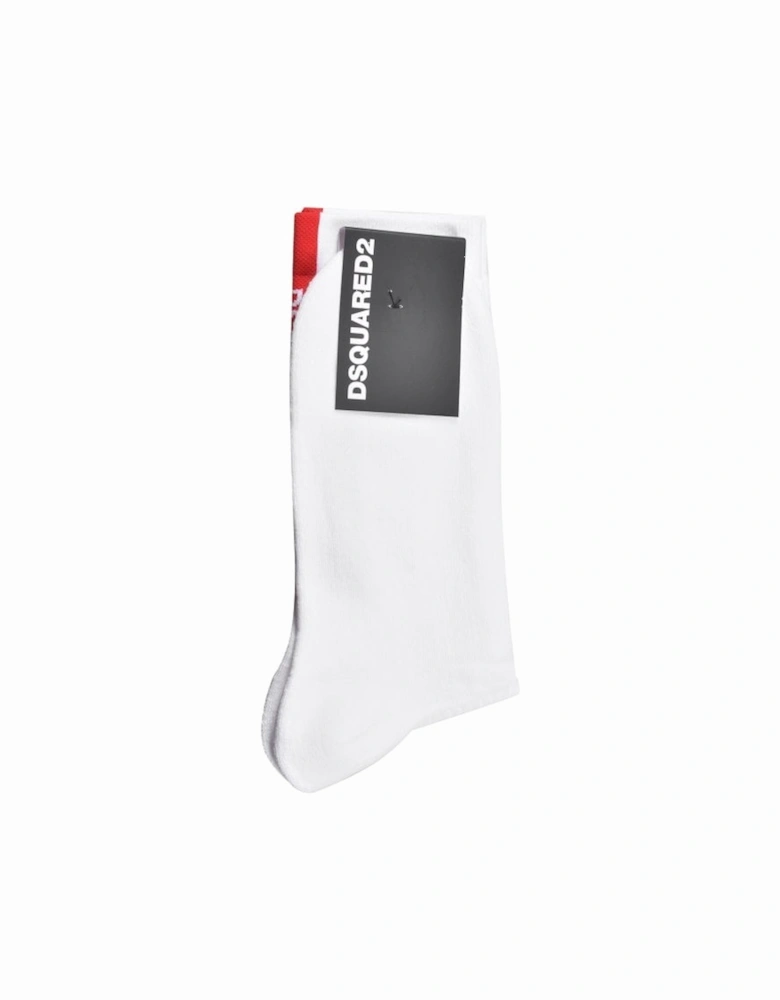 Vertical Logo Stripe Sports Socks, White/red