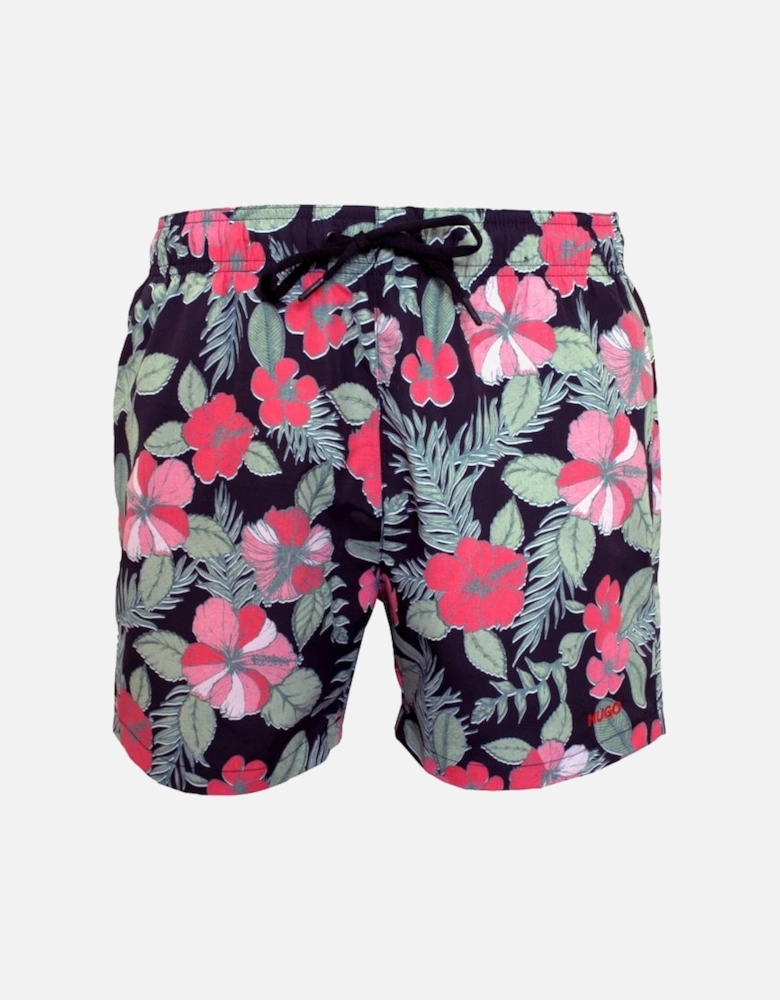 Hawaii Floral Print Swim Shorts, Black/Multi