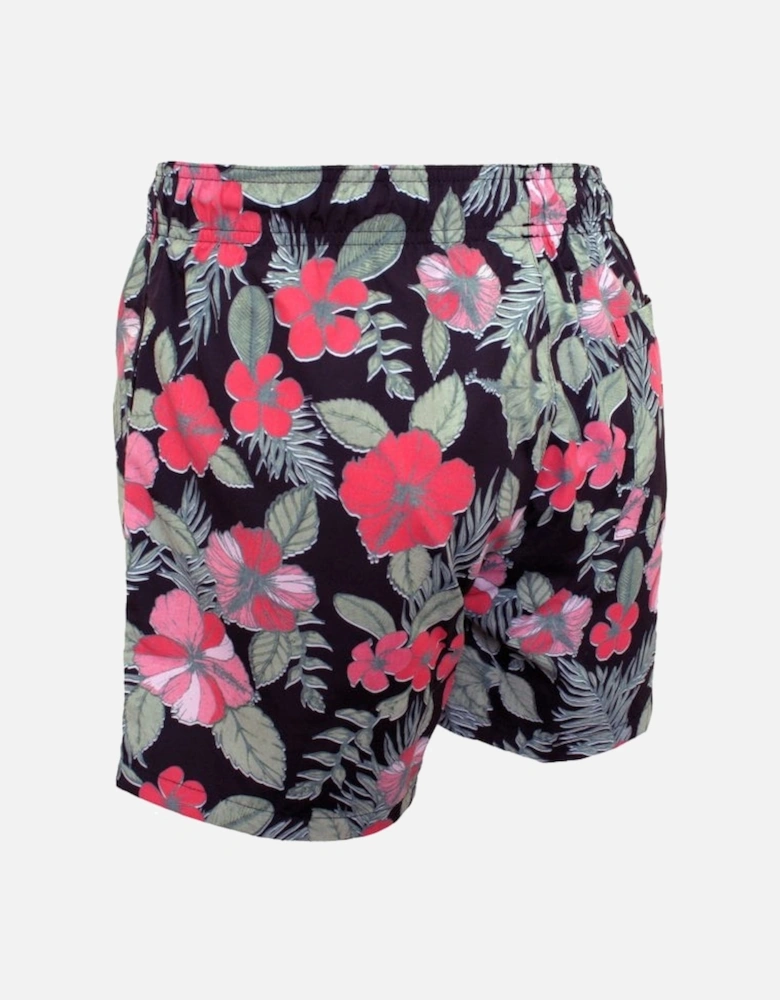 Hawaii Floral Print Swim Shorts, Black/Multi