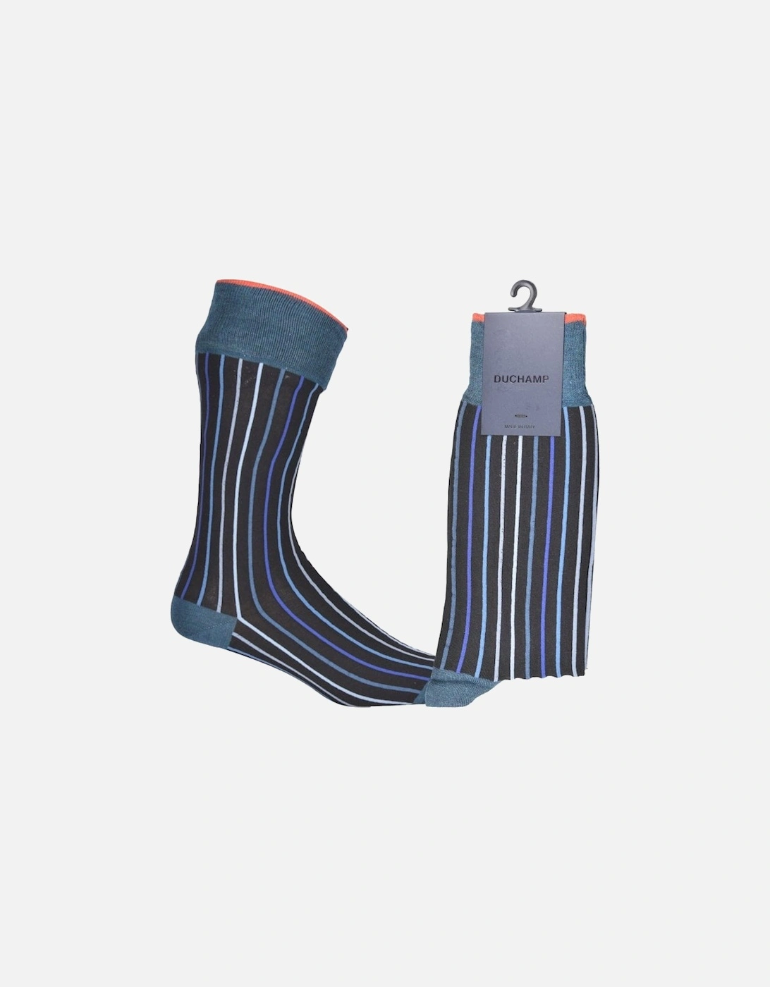 Vertical Stripe Bamboo Socks, Black/Blue, 4 of 3
