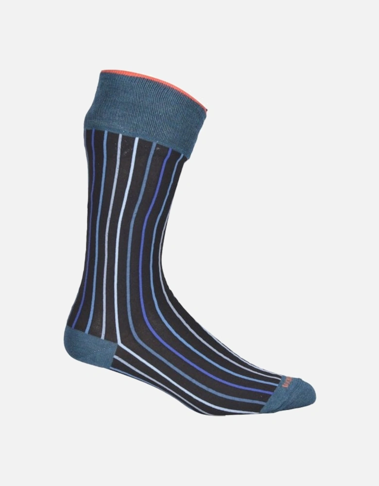 Vertical Stripe Bamboo Socks, Black/Blue