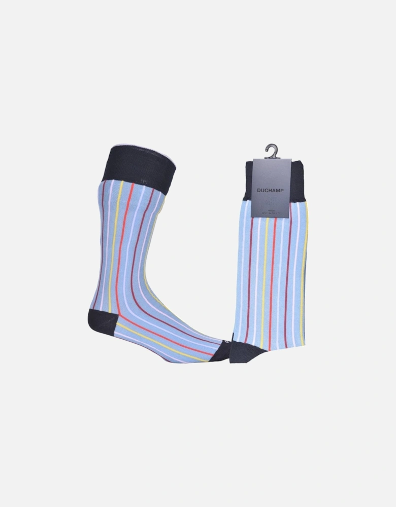 Vertical Stripe Bamboo Socks, Soft Blue