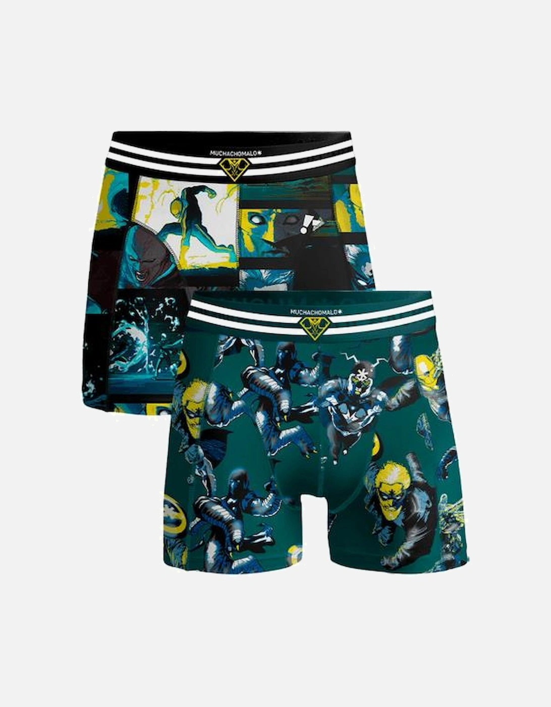 Boys 2-Pack Comic Strip Boxer Briefs, Green/Black