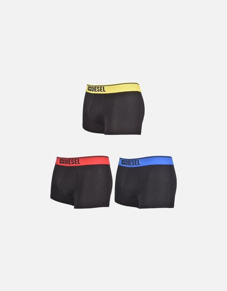 3-Pack Colour Band Boxer Trunks, Black w/ yellow/red/blue