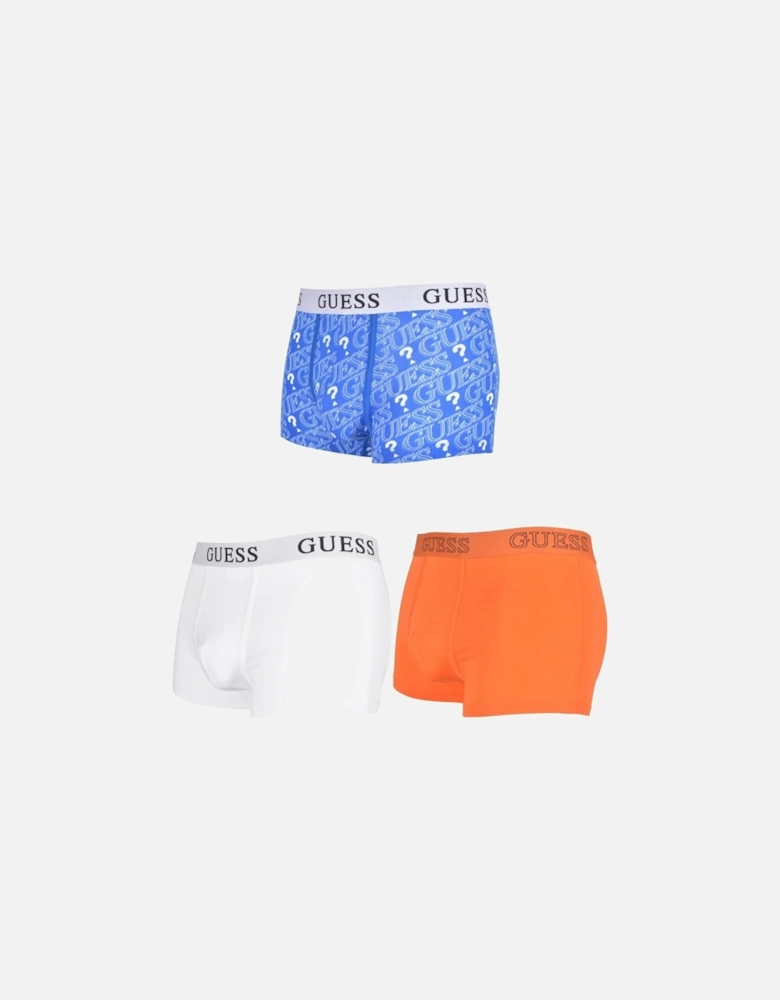 3-Pack Question Marks Boxer Trunks, Blue/White/Orange