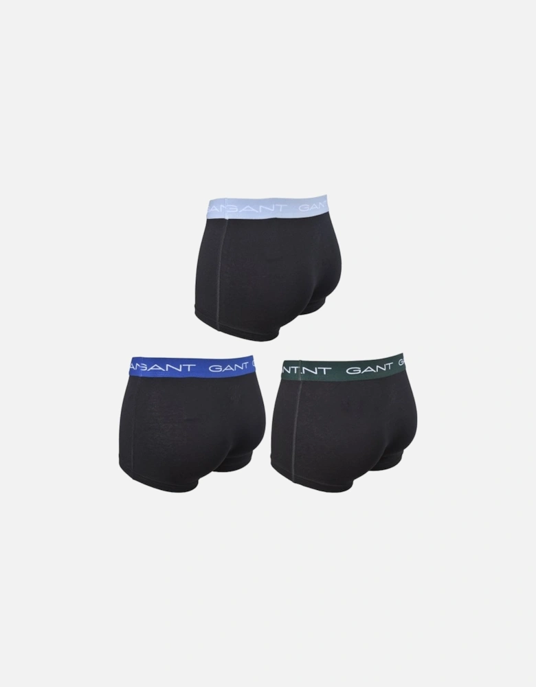 3-Pack Coloured Waistband Boxer Trunks, Black