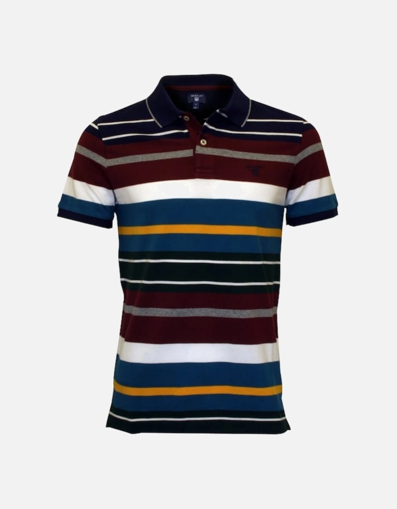 Multi Stripe Pique Rugger Polo Shirt, Burgundy/Blue