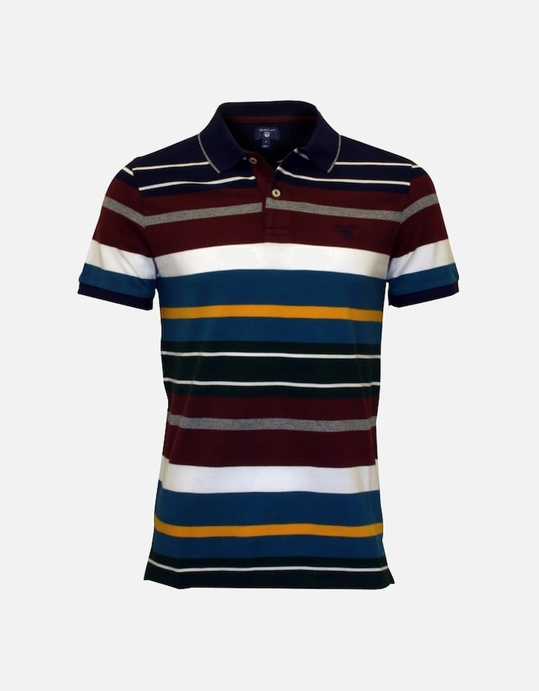 Multi Stripe Pique Rugger Polo Shirt, Burgundy/Blue, 4 of 3