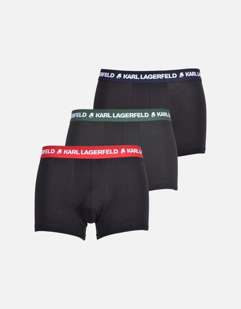 3-Pack Coloured Waistband Boxer Trunks, Black w/ red/green/blue