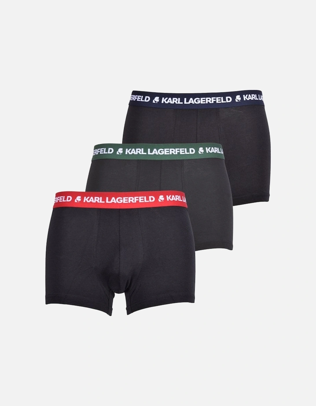3-Pack Coloured Waistband Boxer Trunks, Black w/ red/green/blue, 7 of 6
