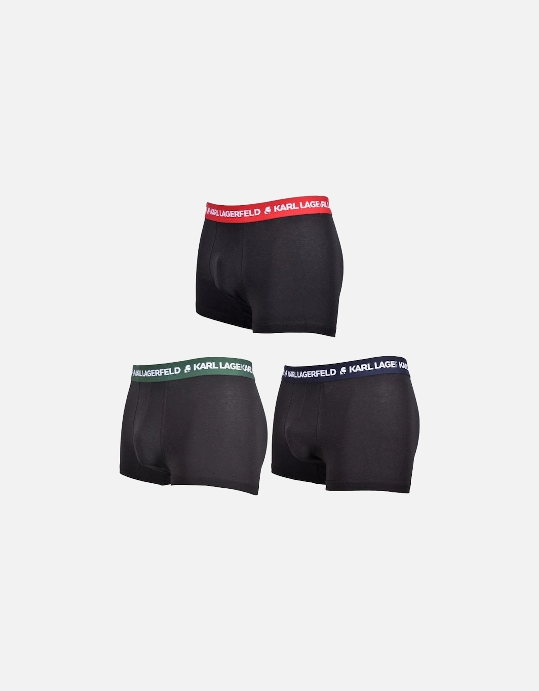 3-Pack Coloured Waistband Boxer Trunks, Black w/ red/green/blue