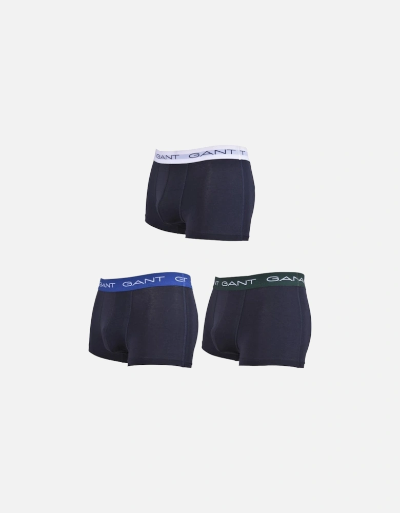 3-Pack Coloured Waistband Boxer Trunks, Navy