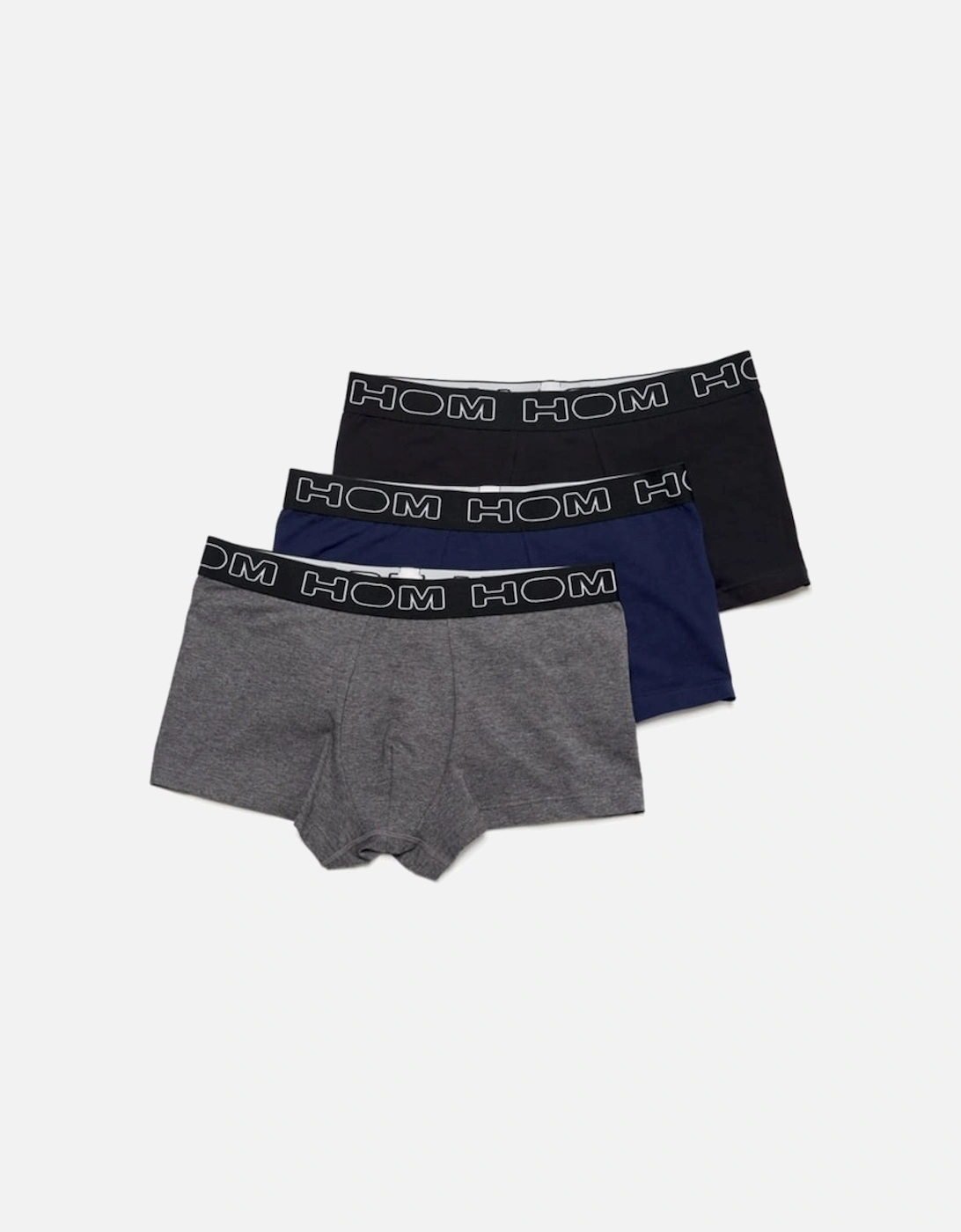 Boxerlines 3-Pack Basic Boxer Trunks, Black/Navy/Grey