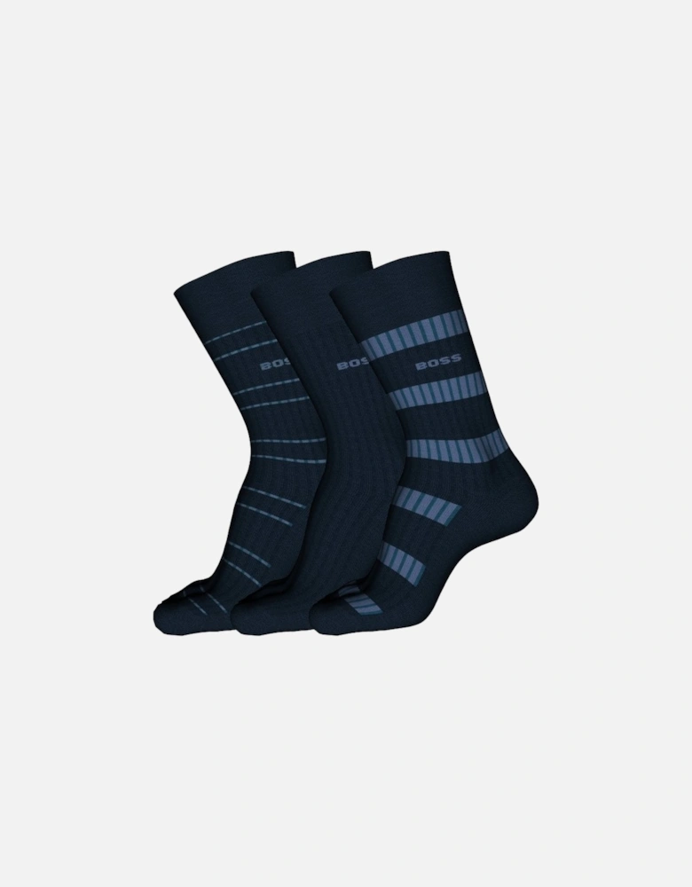 3-Pack Combed Cotton Fine Ribbed Business Socks, Navy/blue