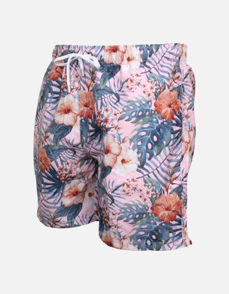 Hawaiian Flowers Print Swim Shorts, Maui Pink