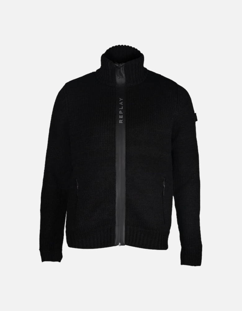 Heavy-Knit, Wool Blend Full-Zip Jumper, Black