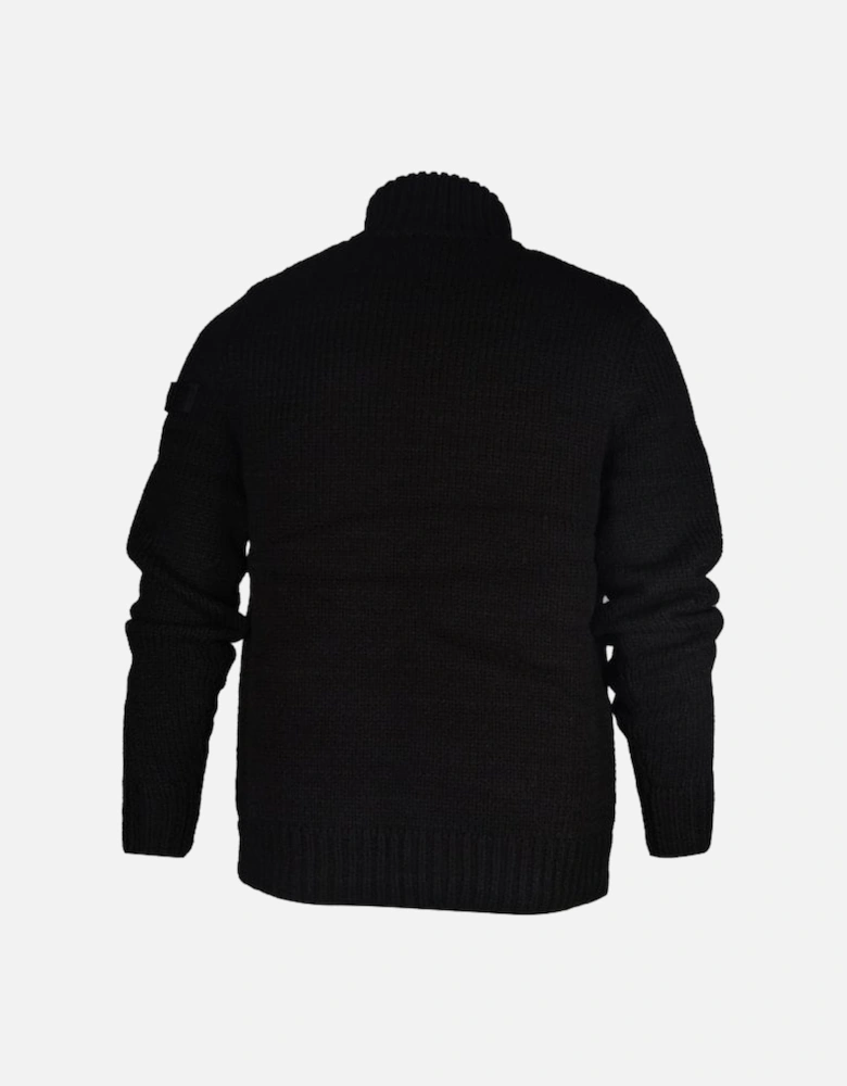 Heavy-Knit, Wool Blend Full-Zip Jumper, Black