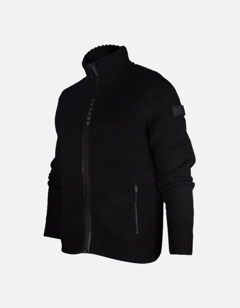 Heavy-Knit, Wool Blend Full-Zip Jumper, Black