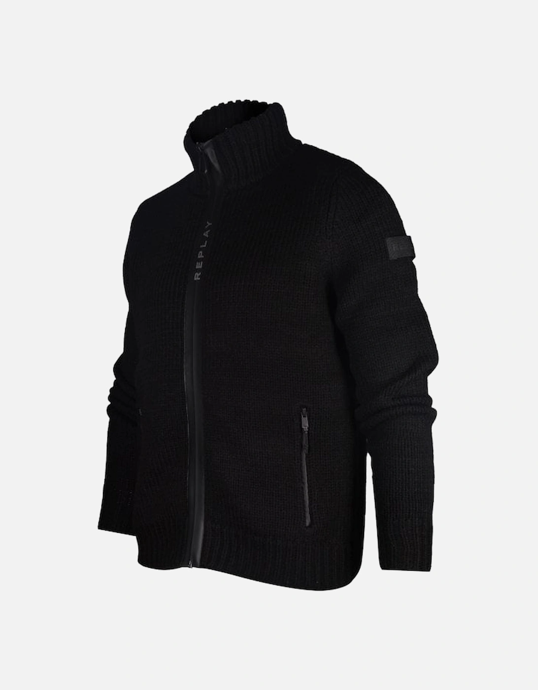 Heavy-Knit, Wool Blend Full-Zip Jumper, Black