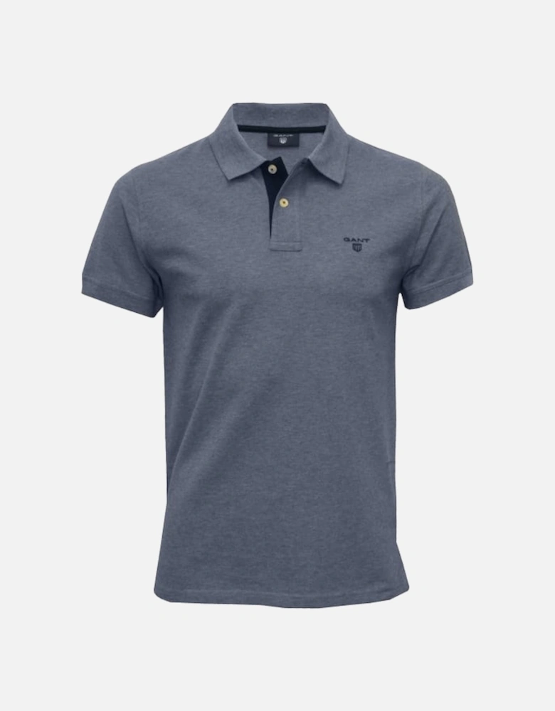 Contrast Collar Pique Rugger Polo Shirt, Denim Blue Melange