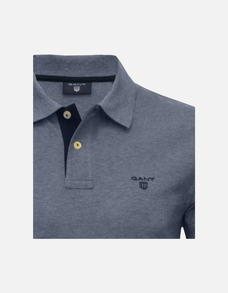 Contrast Collar Pique Rugger Polo Shirt, Denim Blue Melange