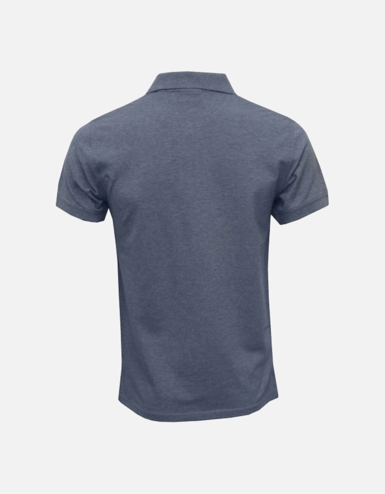 Contrast Collar Pique Rugger Polo Shirt, Denim Blue Melange