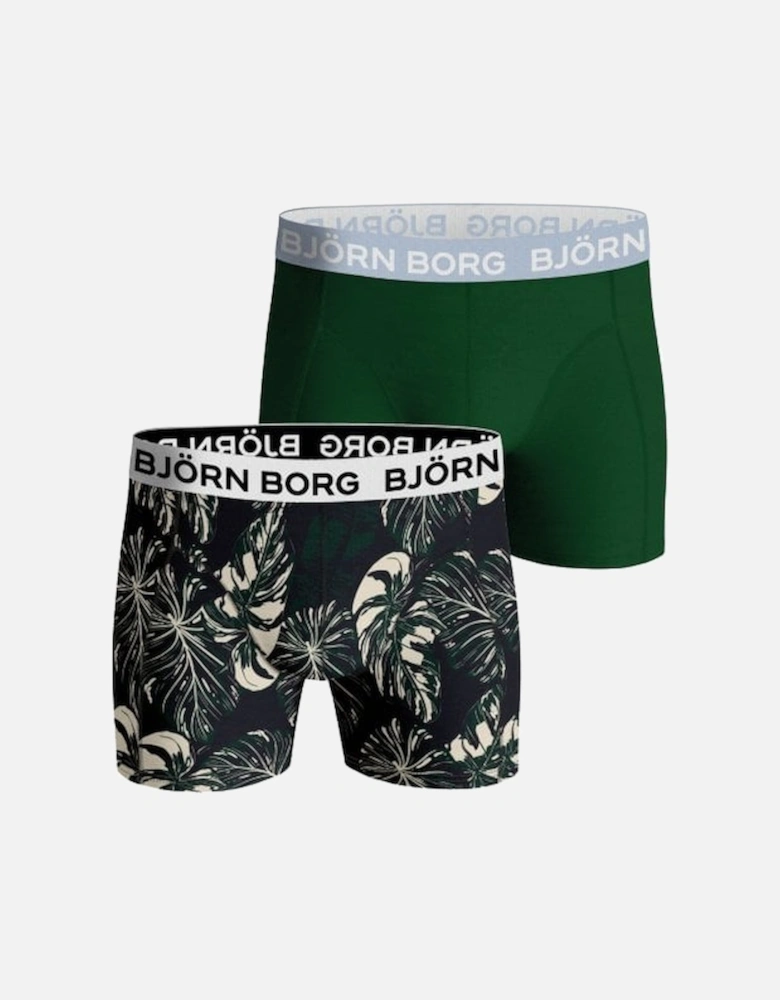 2-Pack Leaf Print & Solid Boys Boxer Trunks, Green/Navy