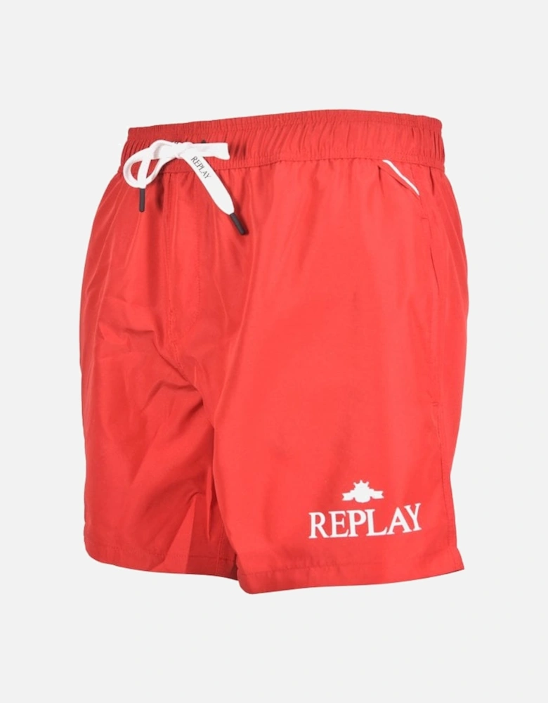 Contrast Logo Swim Shorts, Red