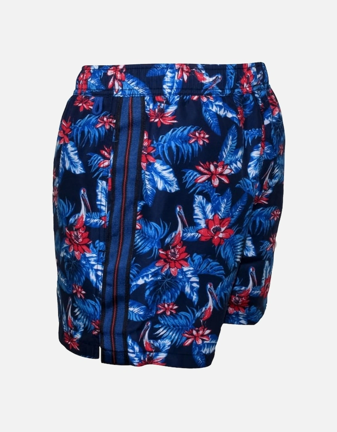 Vibrant Floral Swim Shorts, Navy with blue/red