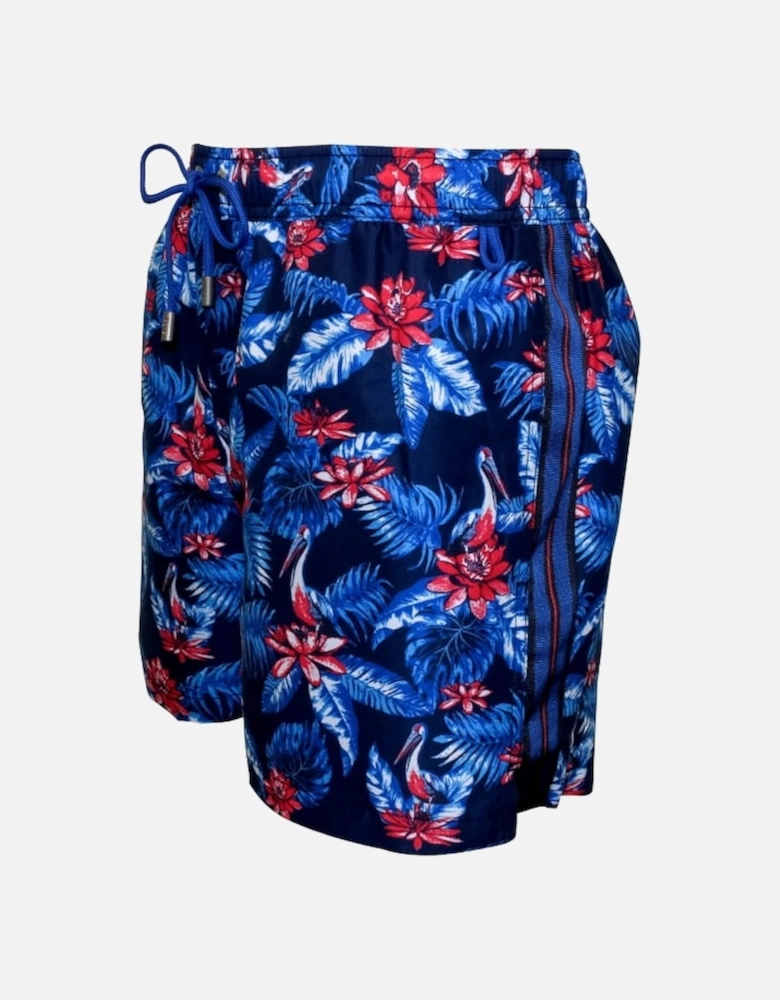 Vibrant Floral Swim Shorts, Navy with blue/red