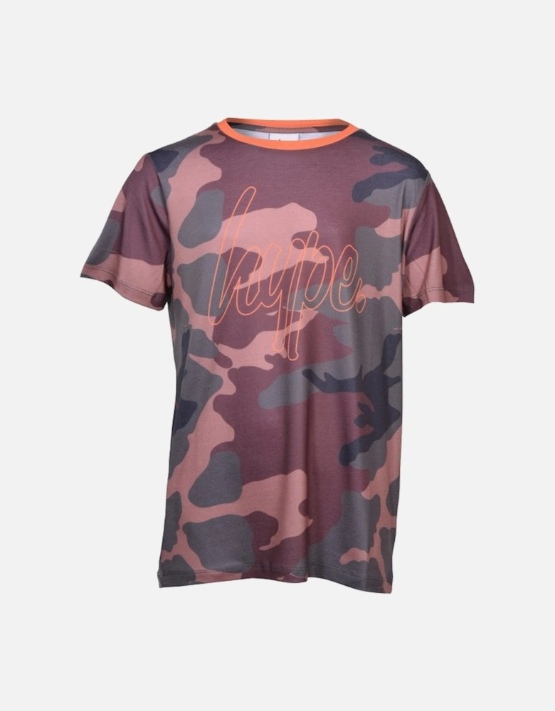 Boys Crew-Neck Camo T-Shirt, Khaki/orange