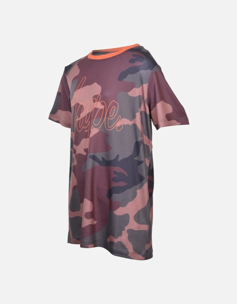 Boys Crew-Neck Camo T-Shirt, Khaki/orange