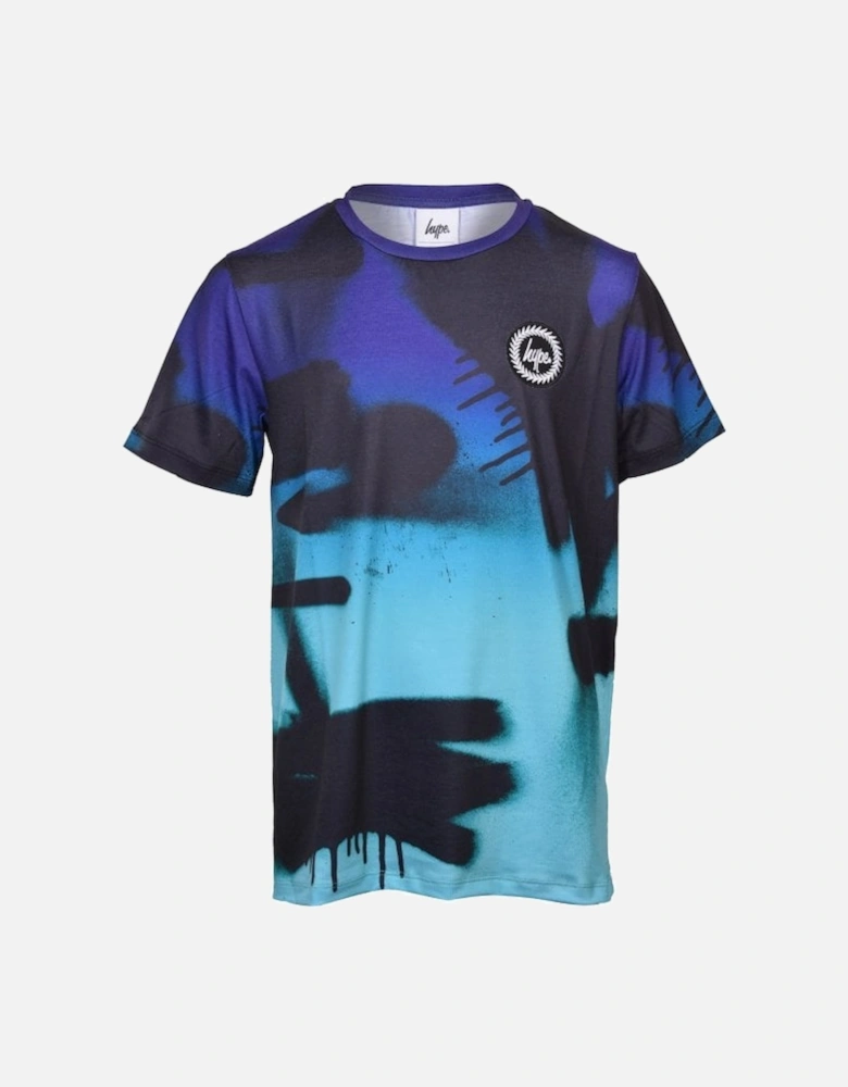 Boys Crew-Neck Fade Graffiti T-Shirt, Blue Mix