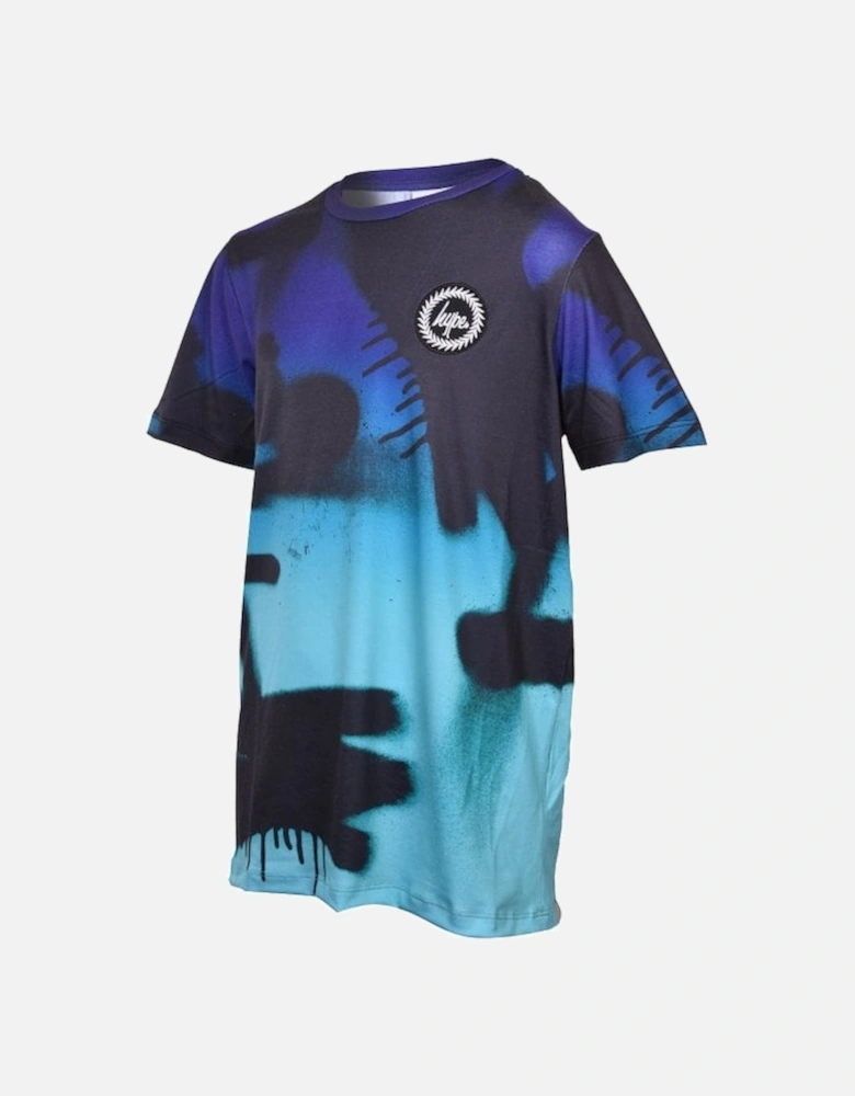 Boys Crew-Neck Fade Graffiti T-Shirt, Blue Mix