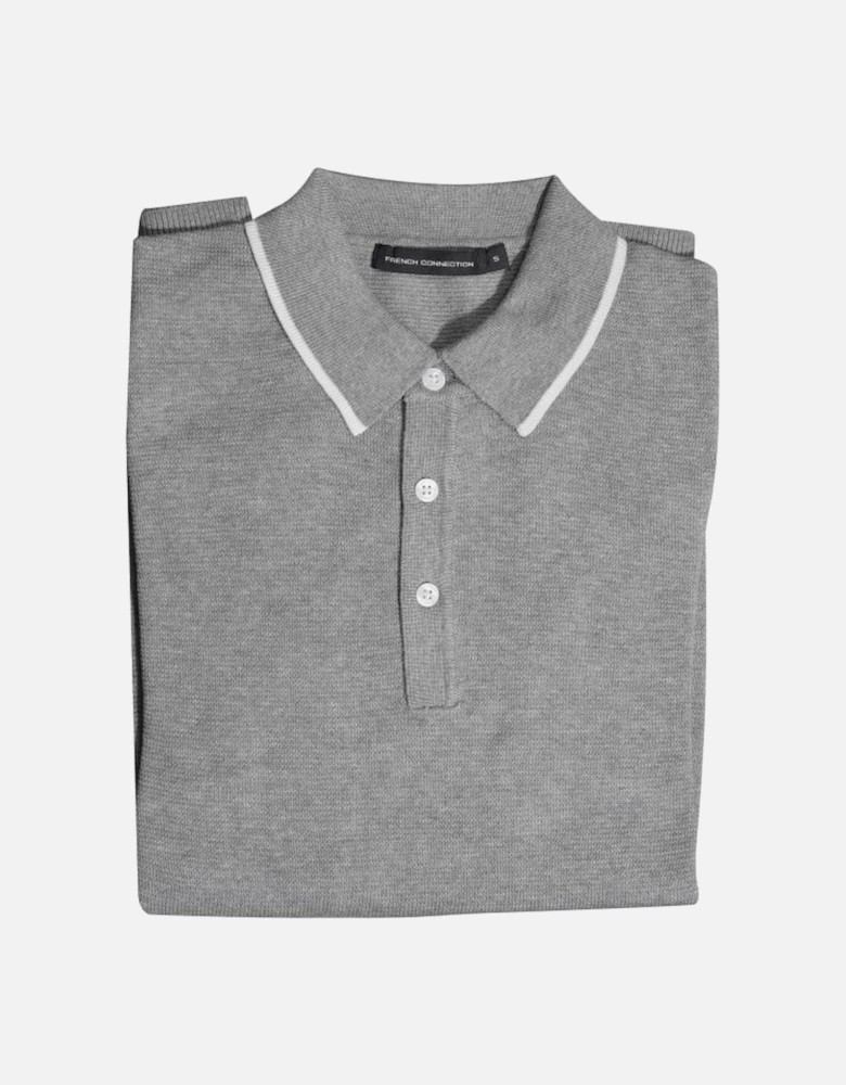 Lightweight Cotton Polo Jumper, Grey Melange