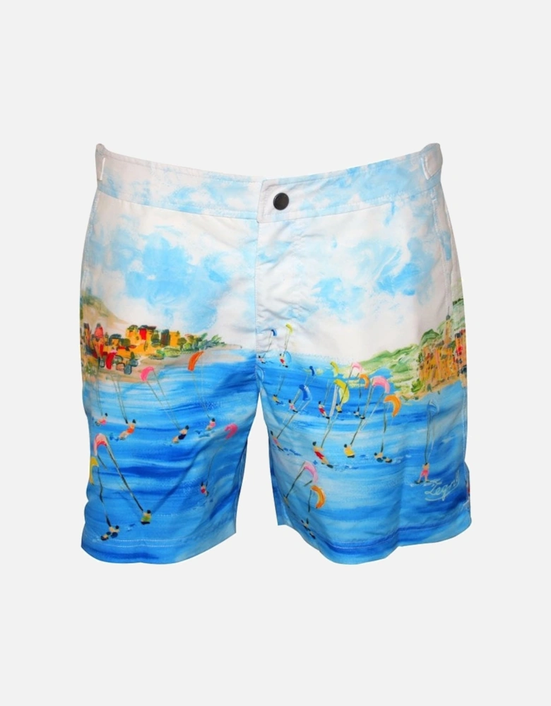 Lerici Seaview Print Swim Shorts, Azure Blue