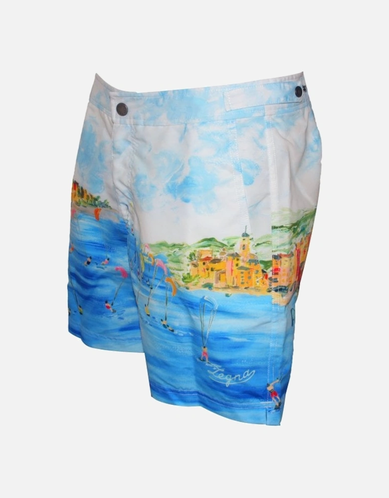 Lerici Seaview Print Swim Shorts, Azure Blue