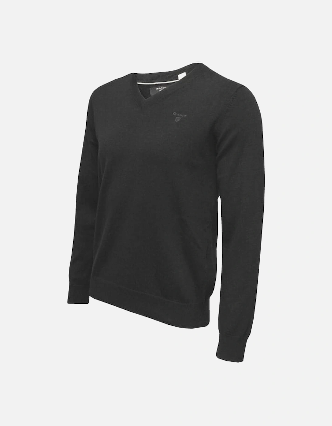 Lightweight Cotton V-Neck Sweater, Dark Charcoal Melange